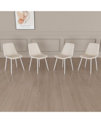 A set of 4 dining chairs, modern kitchen dining chairs, linen padded chairs, and sturdy white metal leg decorated dining chairs