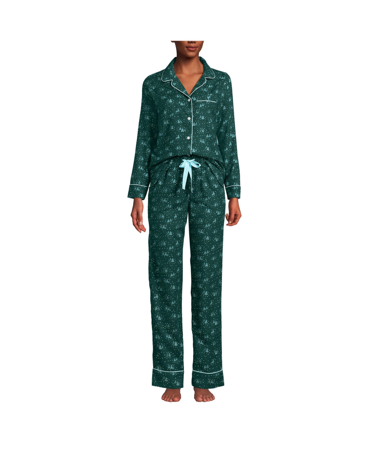 Lands' End Women's Drapey Flannel 2 Piece Pajama Set - Top and Pants