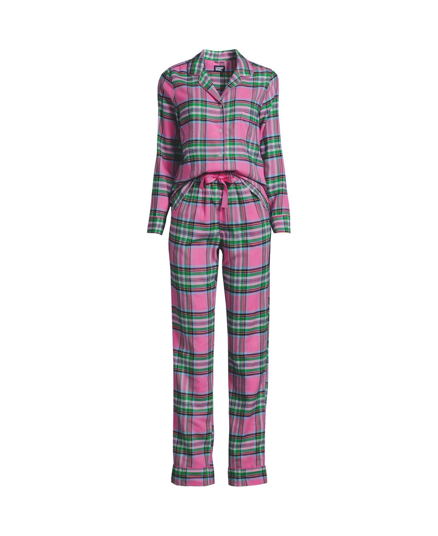 Женские пижамы Lands' End Women's Drapey Flannel 2 Piece Pajama Set - Top and Pants, цвет: Яркий орхидея клетчатый — фото 3