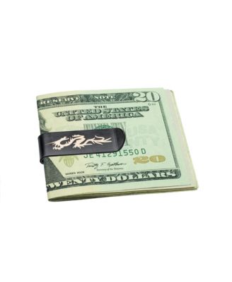 Two Tone Asian Style Black Grey Slender Strong Dragon Money Clip Card Holder Gift Father Laser Etched Black IP Stainless Steel