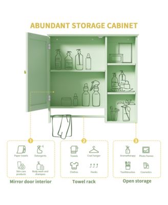 Wall Mounted Bathroom Storage Cabinet, Medicine Cabinets with large mirror door, adjustable shelves and three open storage levels(Not Include Bathroom Vanity)