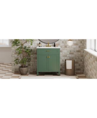 30" Solid Wood & MDF Soft-Close Door Bathroom Vanity with Ceramic Basin