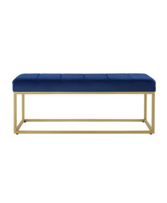 Modern Tufted Channel Entryway Bench Emerald Velvet Upholstered End of Bed Bench with Metal Frame, Footboard Bench for Living Room, Bedroom