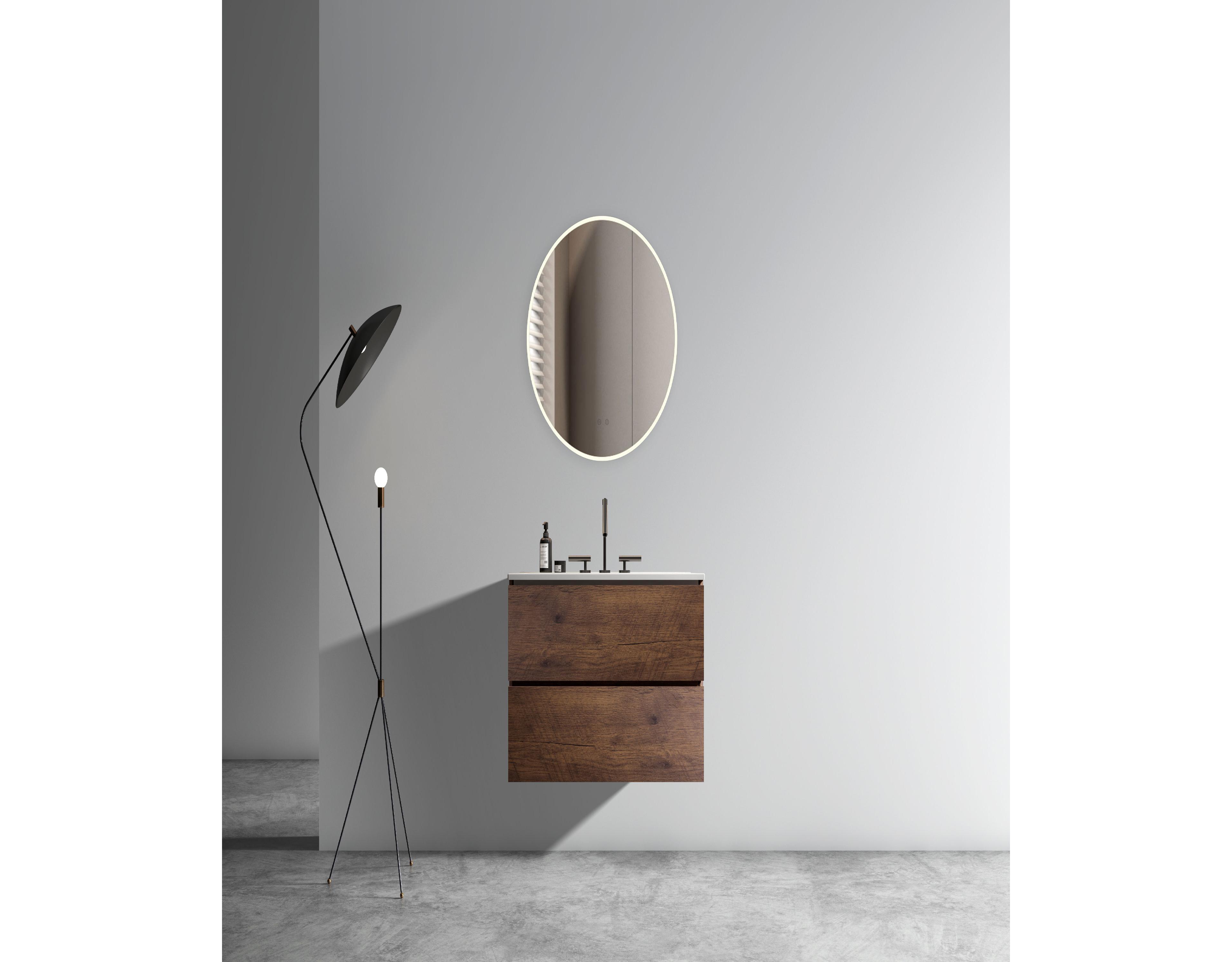 Simplie Fun Wall Mount 30" Walnut Bathroom Vanity with Ceramic Sink with three faucet holes, Large Storage Floating Bathroom Vanity for Modern Bathroo