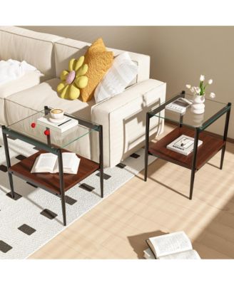 Tempered Glass Rectangle End Table Set