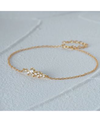 18K Gold Plated Sterling Silver Chain Link Bracelet with Round Cut Cubic Zirconia Cluster