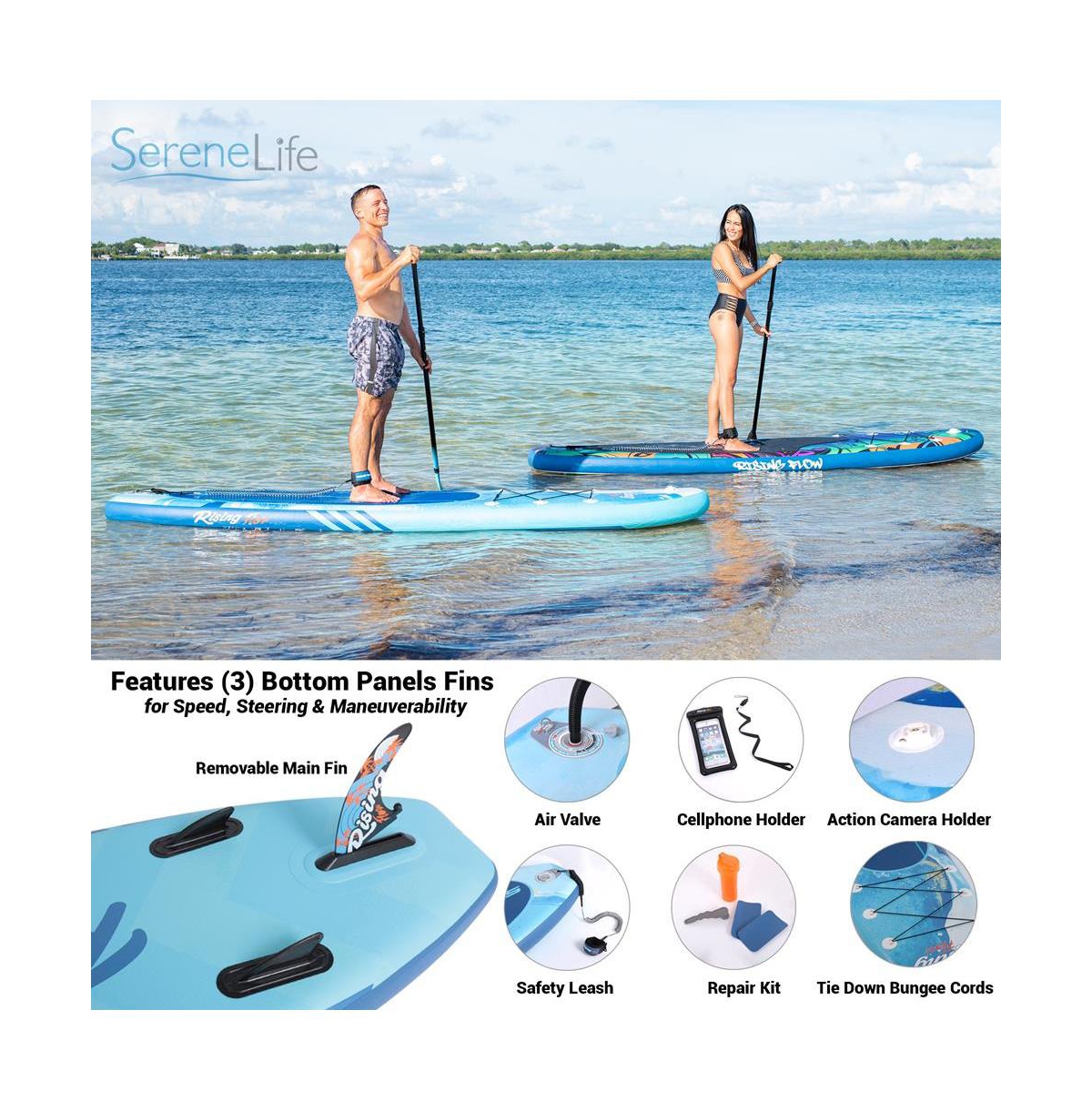 SereneLife Rising Flow Stand-Up Paddle-Board (Sup) with Waterproof Mobile Phone Case, 10'6"