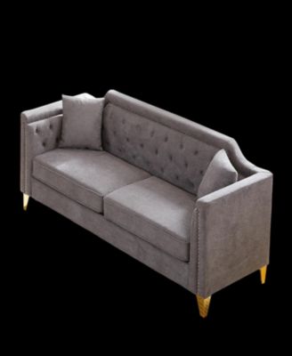 Modern Chenille Sofa with Tufted Buttons and Copper Nail Trim