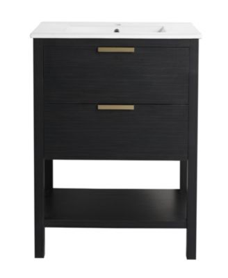 Freestanding 30" Bathroom Vanity with Golden Handle and Ceramic Sink