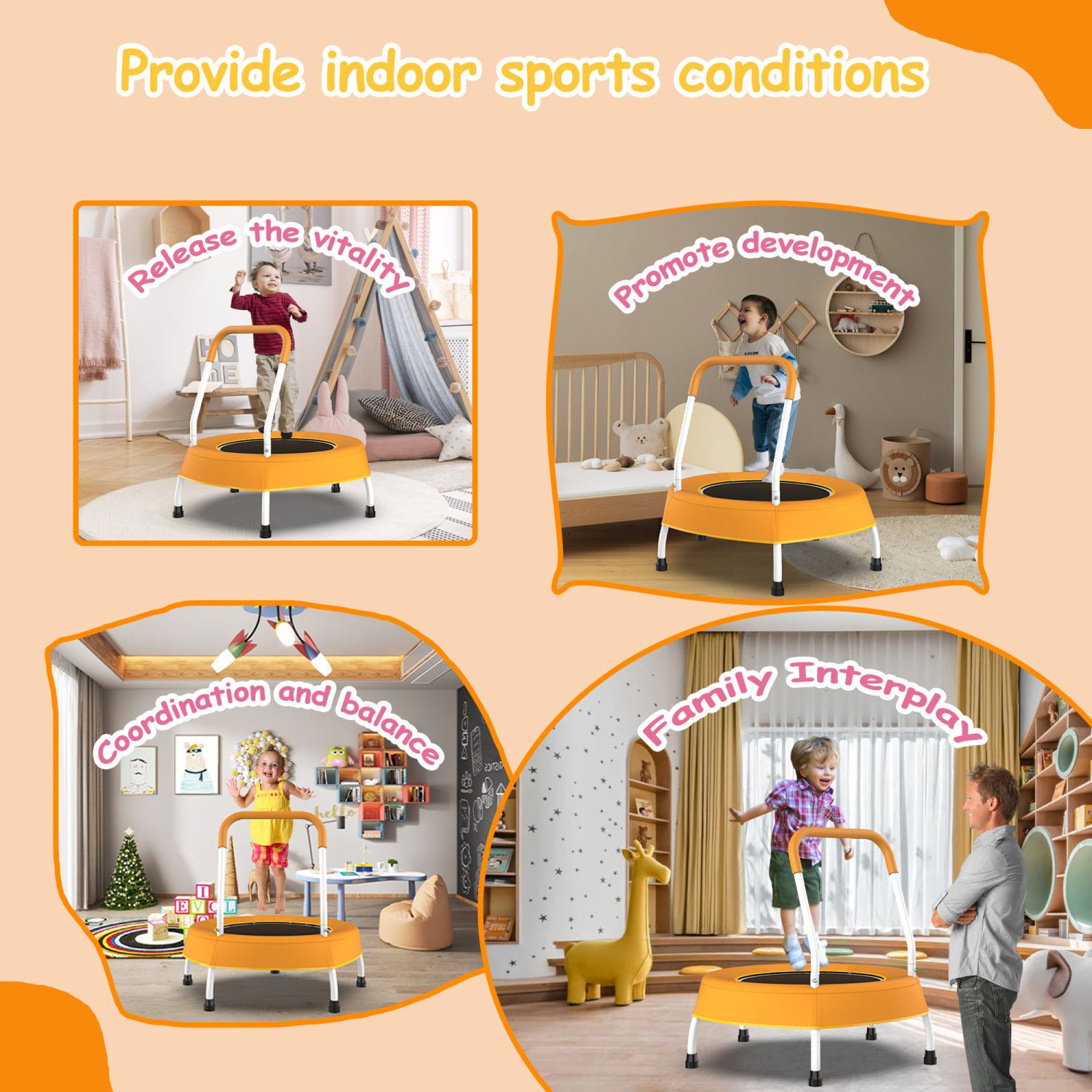 Streamdale Toddler Trampoline with Handle for Ages 1+