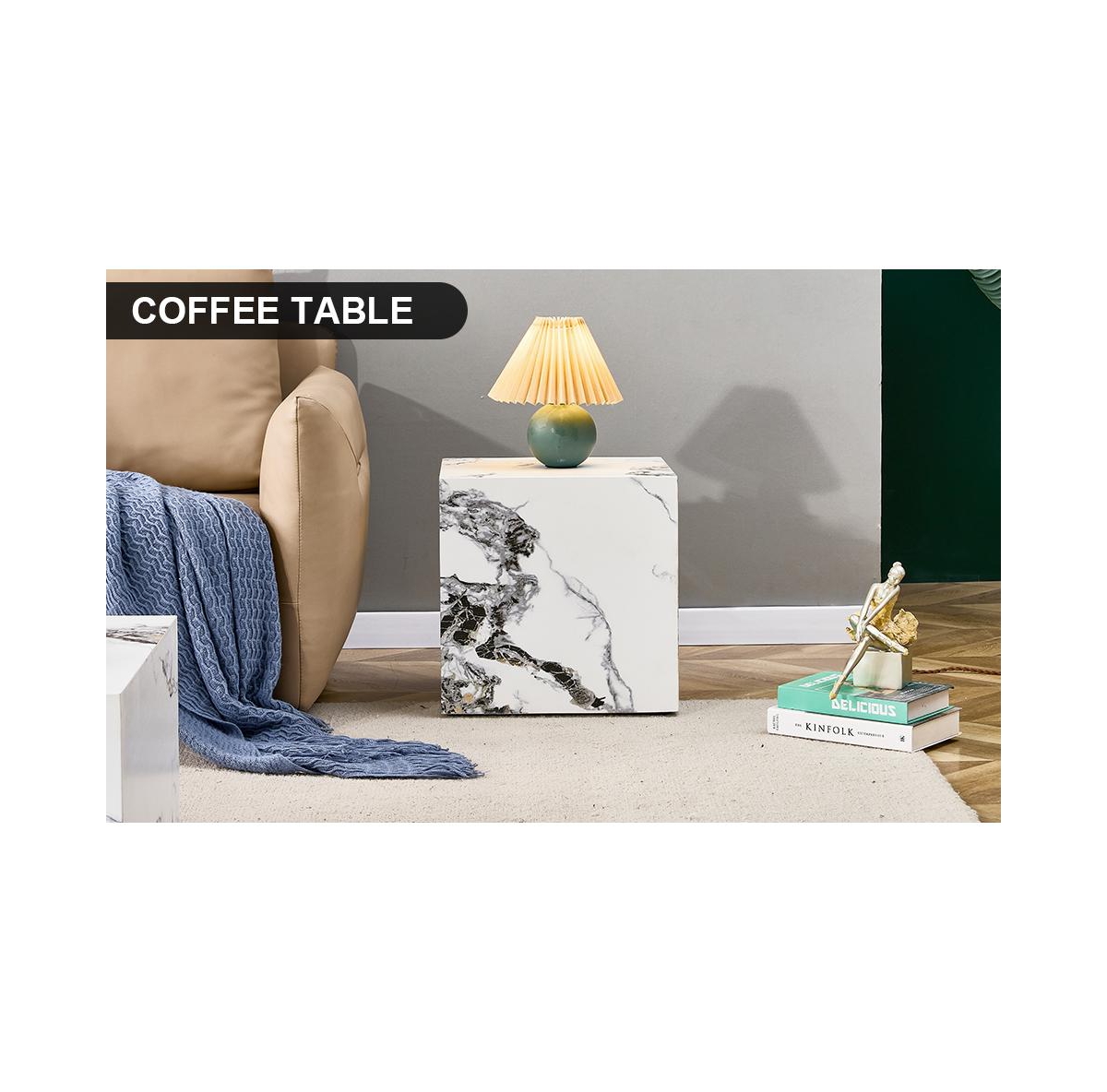 Streamdale Furniture Modern white Mdf+sticker material cube stylish texture design coffee table -15.75 inches
