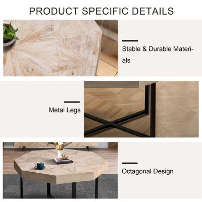 Streamdale Octagonal Vintage Farmhouse Coffee Table with Metal Legs