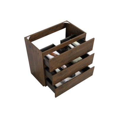 Walnut Floor Cabinet with 3 Drawers, Pre-Assembled