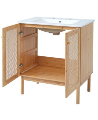 Natural Rattan Vanity with Handmade Doors