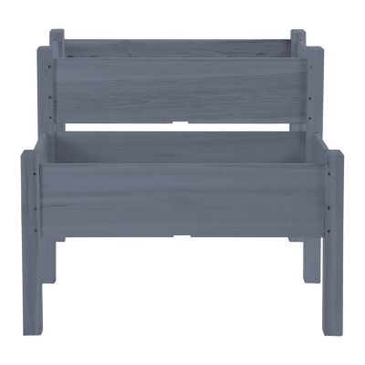 34"x34"x28" Raised Garden Bed, 2-Tier Elevated Wood Planter Box for Backyard, Patio to Grow Vegetables, Herbs, and Flowers, Gray