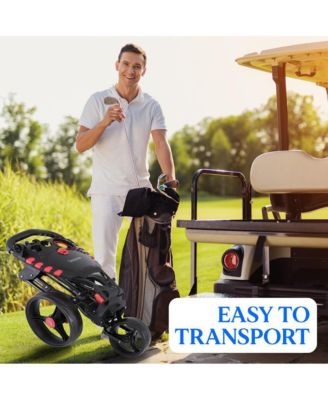 Foldable 3-Wheel Golf Push Cart with Scorecard and Cup Holder