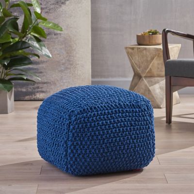 Pim Knitted Cotton Pouf Cube 20.5 X 20.5 X 16.5 Pouf.