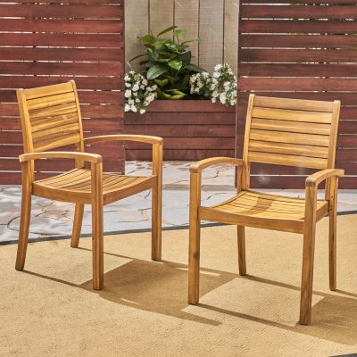 Streamdale Miguel Coastal Acacia Wood Stackable Dining Chairs (Set Of 2)