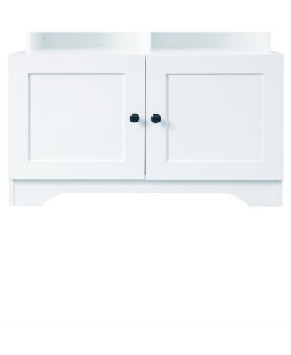 Tall and Wide Bathroom Floor Storage Cabinet, Bathroom Storage Unit, Freestanding Cabinet with 4 Doors, Adjustable Shelves, Open multi-layer Shelves