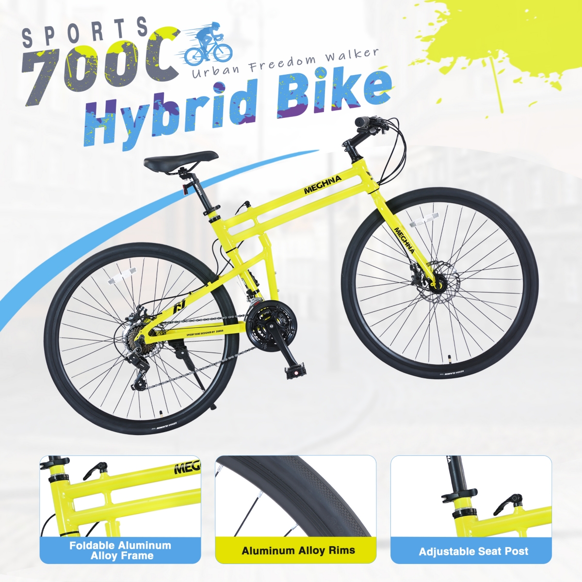 Streamdale Furniture 21 Speed Folding Hybrid bike Disc Brake 700C Road Bike For men women's City Bicycle