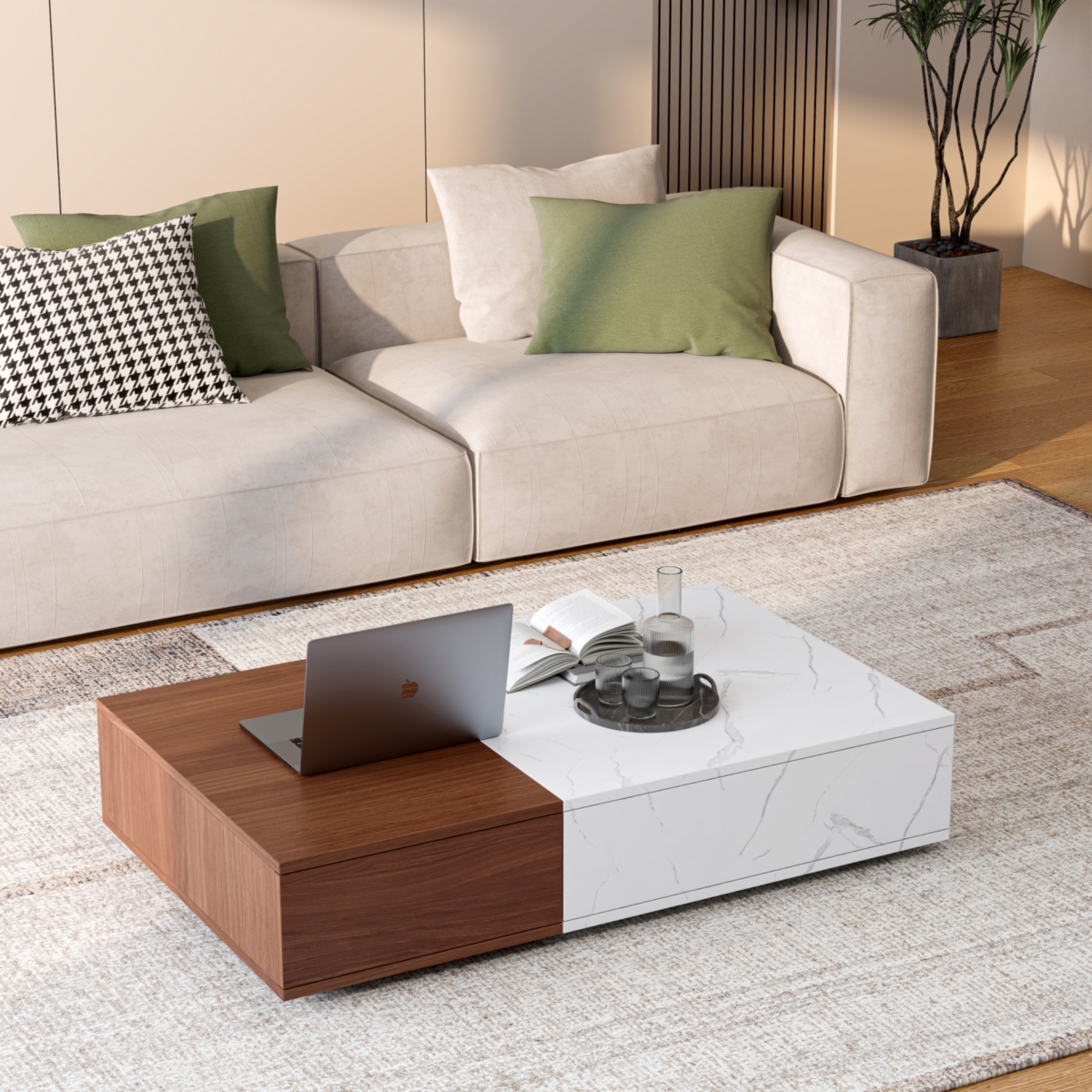 Streamdale Furniture Modern style walnut coffee table with two storage spaces