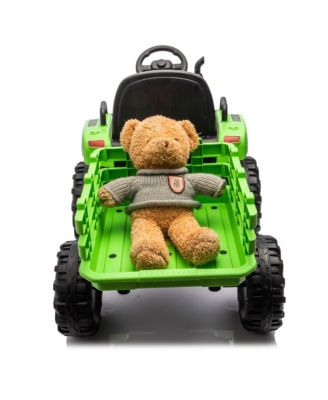 Ride on Tractor2.0 with Trailer,24V Battery Powered Electric Tractor Toy, 200w2motor 1.86-4.97MPH/Remote Control, electric car for kids, Three speed adjustable, USB, MP3, Bluetooth, LED light, safety