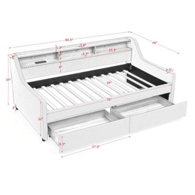 Upholstered Sofa Bed with LED Lights, Storage, and Adjustable Headboard
