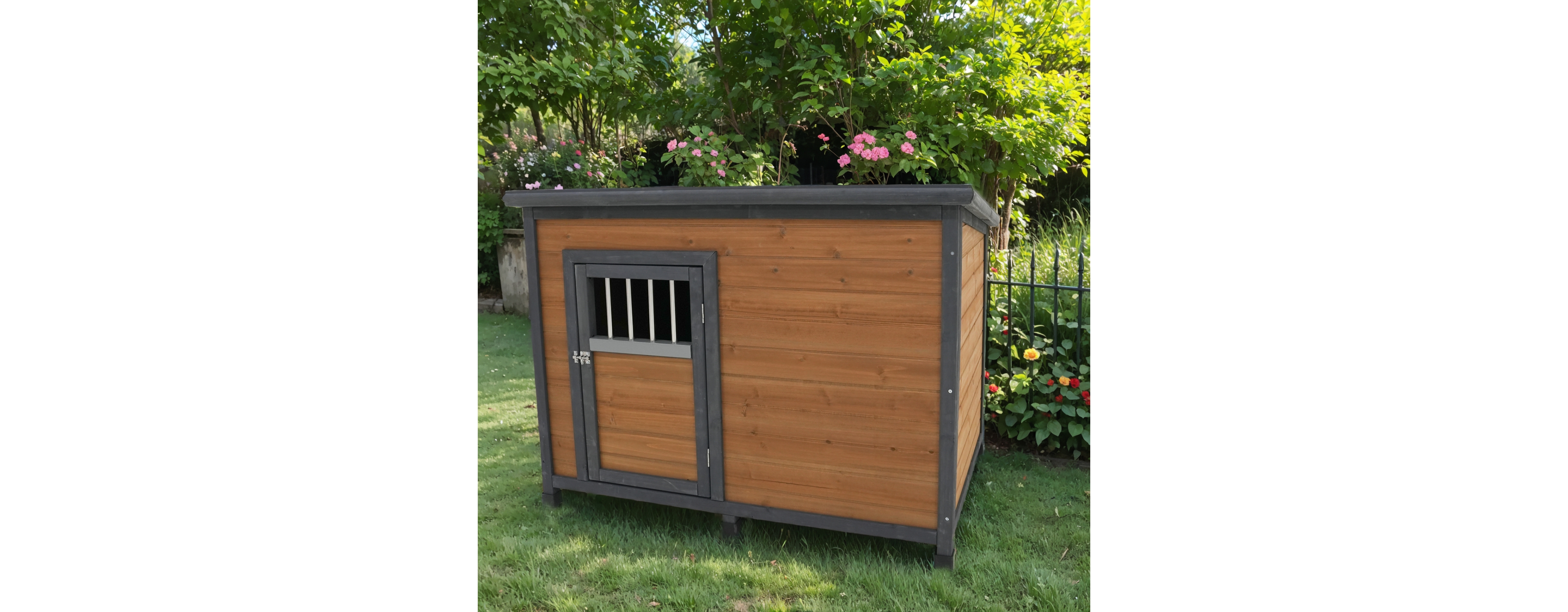 Streamdale Furniture 45" large solid wood dog house, waterproof Pvc plastic roof, breathable wooden doors
