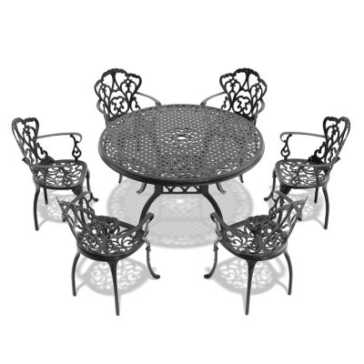 (Cushions In Random Colors)7-Piece Set Of Cast Aluminum Patio Furniture With Cushions