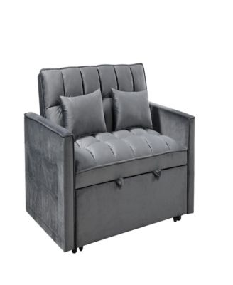 Modern flannel double sofa with folding bed, small double sofa with three in one convertible sofa bed, adjustable backrest and storage space, including pillows, perfect for living room or bedroom