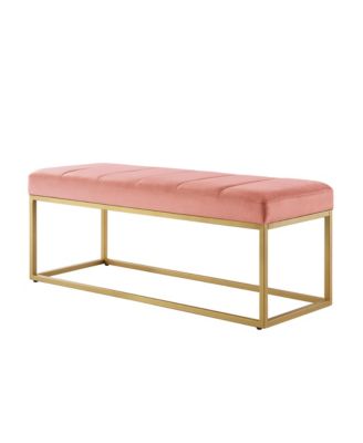 Modern Tufted Channel Entryway Bench Emerald Velvet Upholstered End of Bed Bench with Metal Frame, Footboard Bench for Living Room, Bedroom