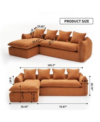 Sofa Deep Seat Sofa 3 Seater for Living Room Oversized Comfy Sofa L-Shape Sofa Couch with Chaise Home Furniture Sleeper Sectional Sofa for Apartment, Office Left Hand Facing