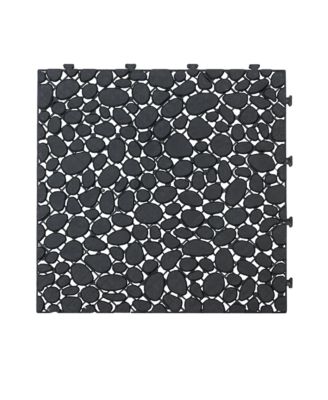 12 x 12 Inch Black Interlocking Deck Tiles Plastic Waterproof Outdoor All Weather Anti-slip Bathroom Shower Balcony Porch Strong Weight Capacity Upto 440 LBS, Pebble Stone Pattern Pack of 24