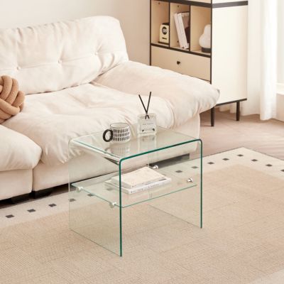 Streamdale Clear Glass Side & End Table, Tempered Glass End Table Small Table