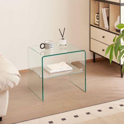 Streamdale Clear Glass Side & End Table, Tempered Glass End Table Small Table