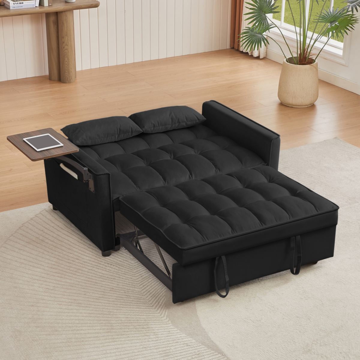 Streamdale Furniture Black Velvet Loveseat Sofa Bed