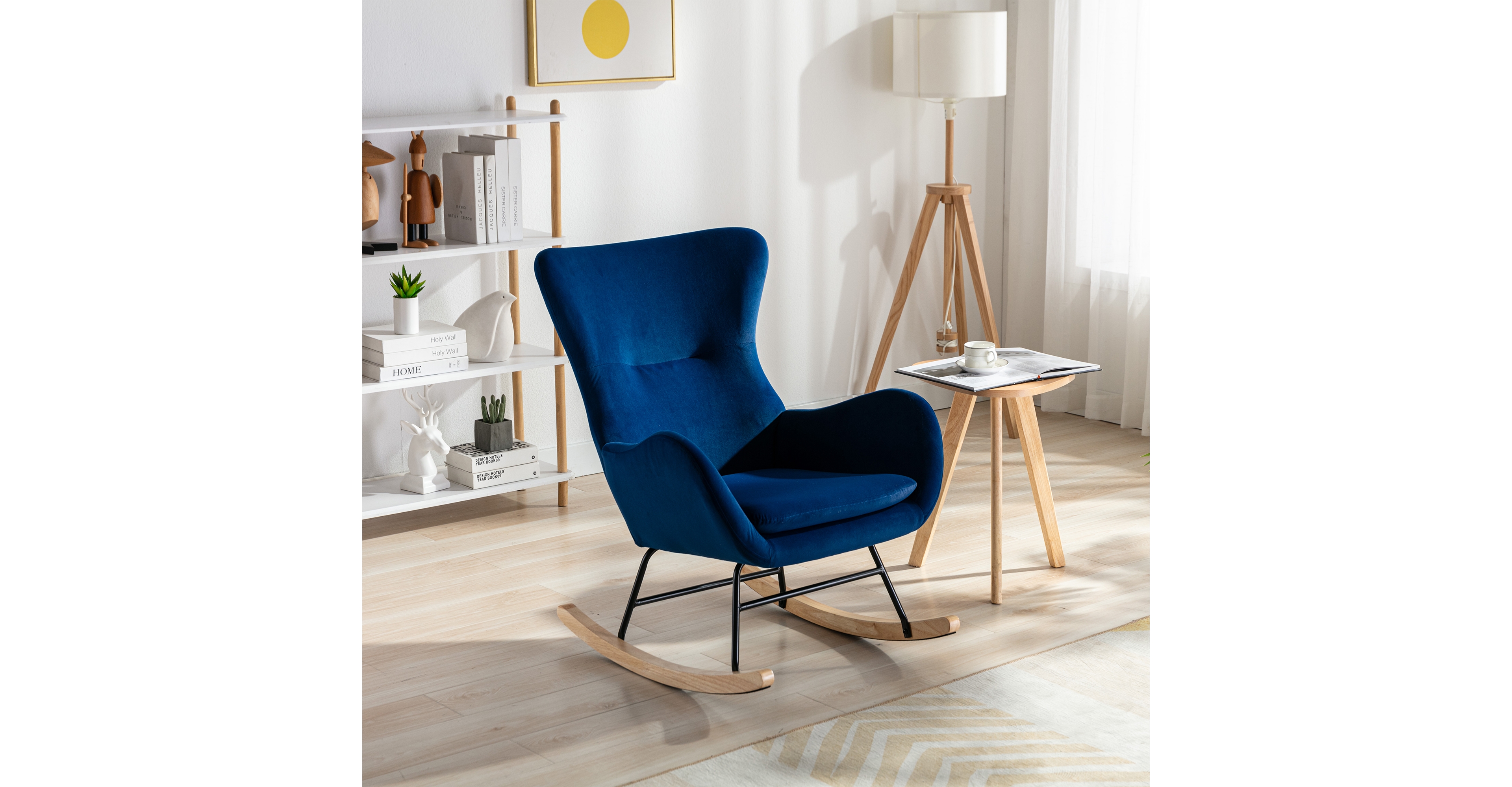 Streamdale Furniture Velvet Fabric Padded Seat Rocking Chair With High Backrest And Armrests