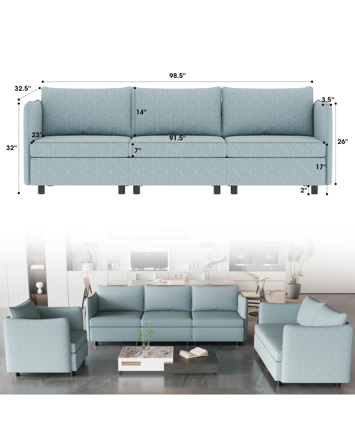 Streamdale Furniture Modular Sectional Sofa, Convertible Sofa Seat With Storage, Sets Including Three seater Sofa & Couches, Loveseat and Single Chair