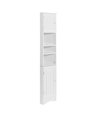 Multi-Functional Corner Cabinet Tall Bathroom Storage Cabinet with Two Doors and Adjustable Shelves, Open