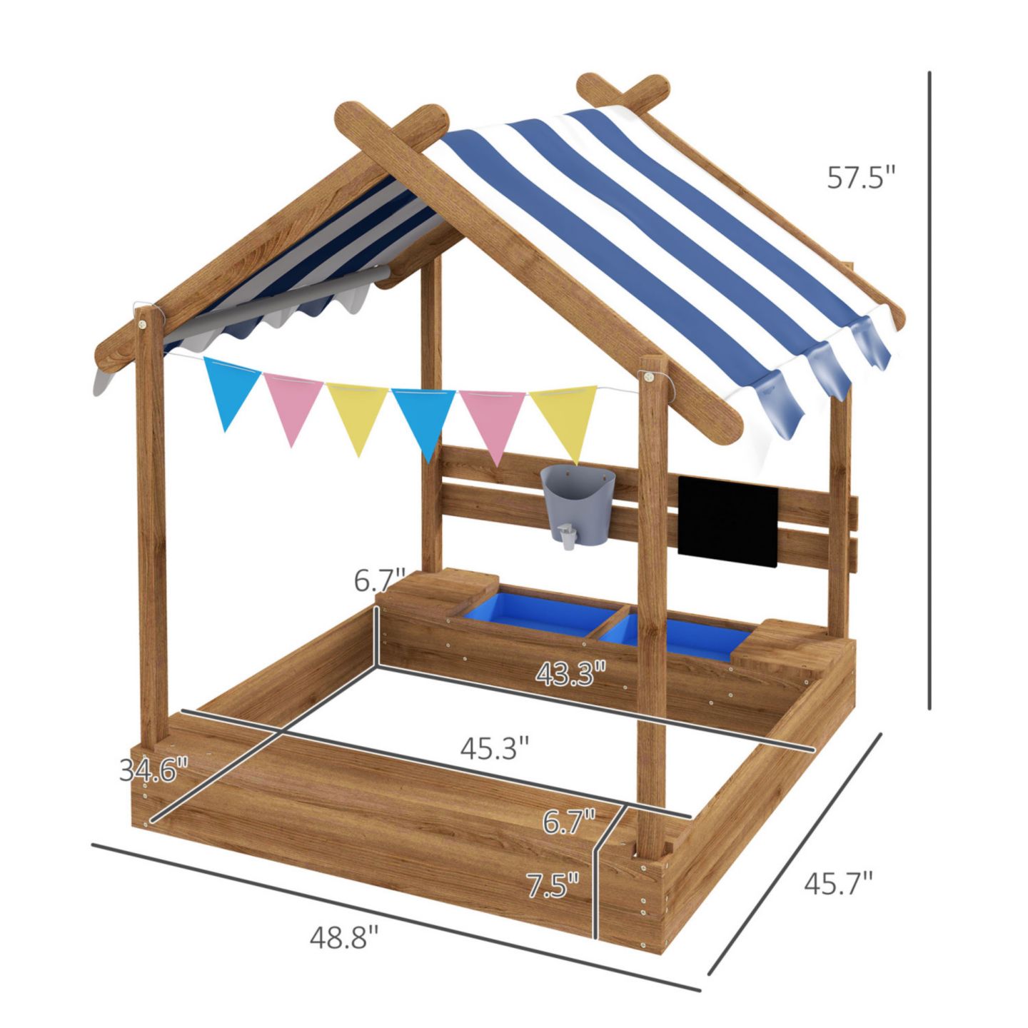 Детская игрушка Streamdale Furniture Canopy House Design Wooden Sandbox, 250 lbs Capacity, 3–7 лет, цвет: Коричневый — фото 3
