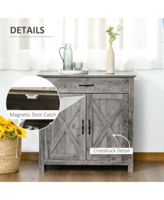 Farmhouse Sideboard Buffet Cabinet, Barn Door Style Kitchen Cabinet, 32" Accent cabinet for Kitchen, Living Room or Entryway, Gray Wash