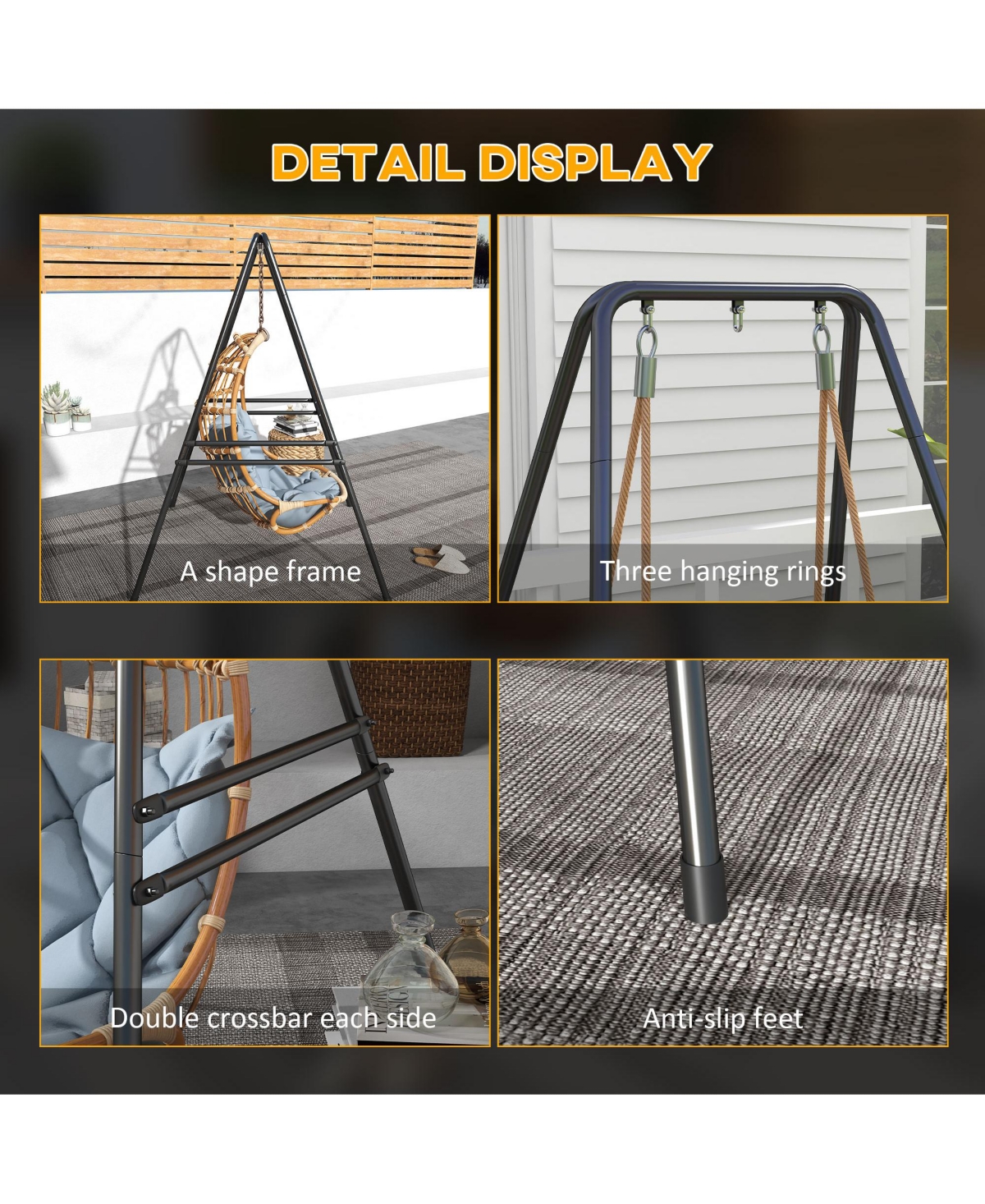 Streamdale Furniture A-Shaped Hammock Chair Stand, Heavy Duty Swing Stand for Indoor & Outdoor Use, Max 330 lbs.,- Black