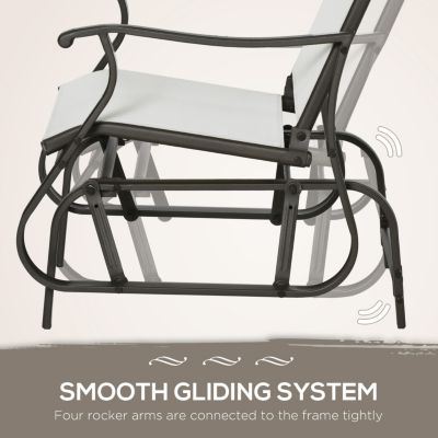 3-Piece Outdoor Gliders Set Bistro Set with Steel Frame, Tempered Glass Top Table for Patio, Garden, Backyard, Lawn, Cream White