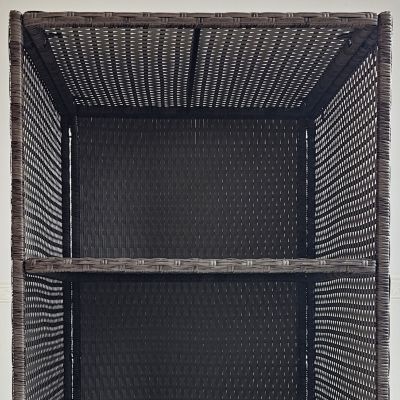 Valet Pool Towel Rack, Waterproof PE Plastic Rattan Wicker Storage Organizer, Indoor Outdoor Spa, and Hot Tub Accessory Storage, 2 Shelves, 1 Basket Drawer, Mixed Gray