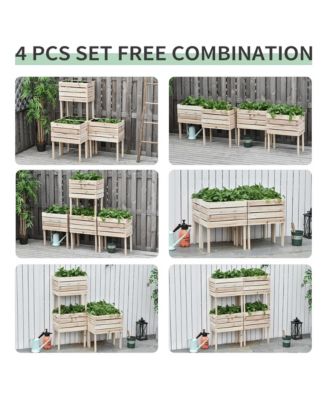 4PCS Raised Garden Bed, Wooden Elevated Planter Box Kit with Bed Liner, DIY Shape, for Flowers Vegetables