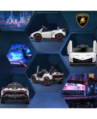 Lamborghini Veneno Licensed Kids Electric Car with Bluetooth, 12V Ride on Car with Butterfly Doors, Remote Control, Portable Battery, Suspension System, Horn, Songs, Lights, White