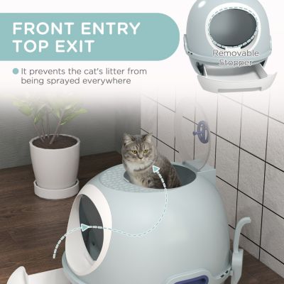 Covered Litter Box, Litter Box with a Lid, Scoop Enclosed Drawer & Skylight for Cats That's Easy to Clean, Blue