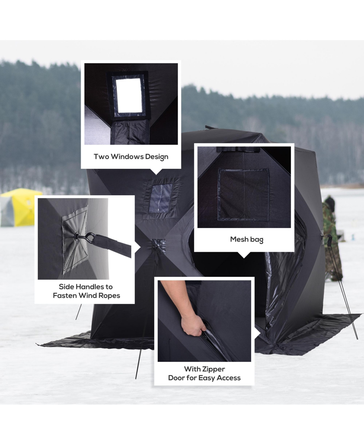Streamdale Furniture 2 Person Ice Fishing Shelter, Pop-Up Portable Ice Fishing Tent with Carry Bag, Windows and Anchors for Low-Temp -22