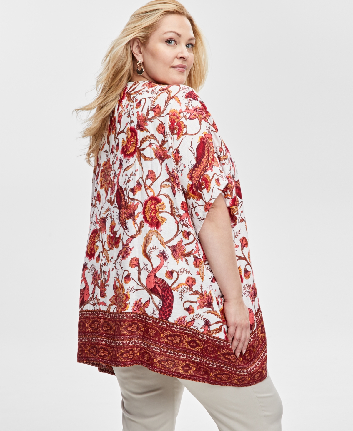 JM COLLECTION PLUS SIZE PRINTED OPEN-FRONT KIMONO TOP, CREATED FOR MACY'S 