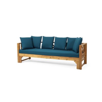 Rustic Acacia Wood Expandable Daybed With Water-Resistant Cushions